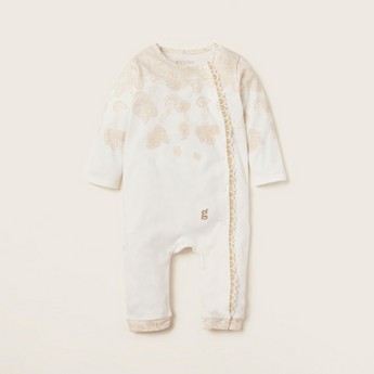 Giggles Printed Sleepsuit with Long Sleeves and Snap Button Closure