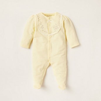 Giggles Embellished Closed Feet Sleepsuit with Long Sleeves