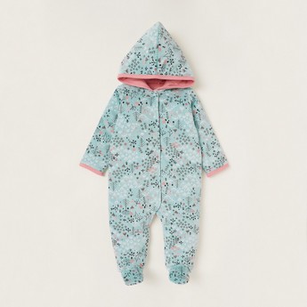 Juniors All-Over Printed Closed Feet Sleepsuit with Long Sleeves and Hood