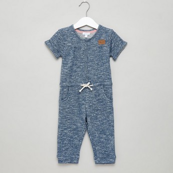 Giggles Textured Open Feet Sleepsuit with Short Sleeves