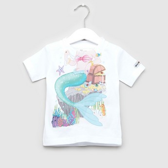 Just Add A Kid Mermaid Treasure Green Print T-shirt with Round Neck