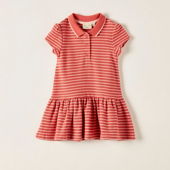 Juniors Striped Polo Dress with Cap Sleeves