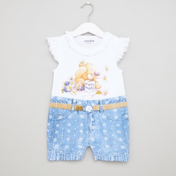 Juniors Printed Romper with Cap Sleeves