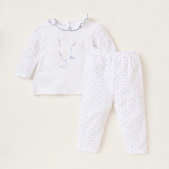 Juniors Embroidered T-shirt and Full Length Pyjama Set