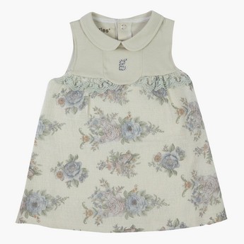 Giggles Floral Print Sleeveless Dress with Peter Pan Collar