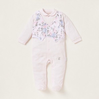 Giggles Floral Print Closed Feet Sleepsuit with Long Sleeves