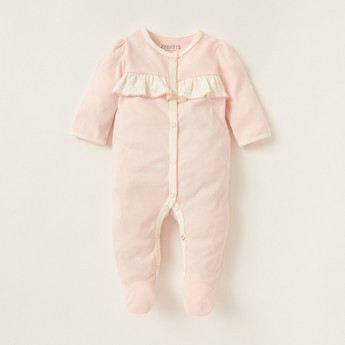 Juniors Printed Closed Feet Sleepsuit with Long Sleeves and Frill Detail