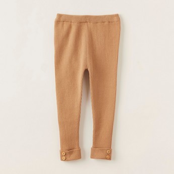 Juniors Textured Leggings with Elasticated Waistband and Button Detail