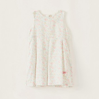 Giggles Floral Print Sleeveless Dress with Pleat Detail