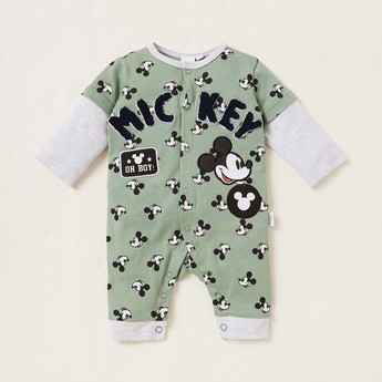 Disney Mickey Mouse Print Sleepsuit with Long Sleeves