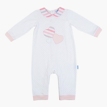 Giggles Striped Collared Polka Dot Print Sleepsuit with Long Sleeves