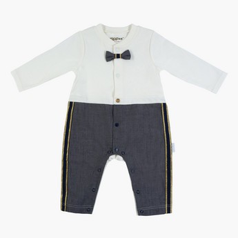 Giggles Textured Sleepsuit with Long Sleeves and Bow Applique Detail