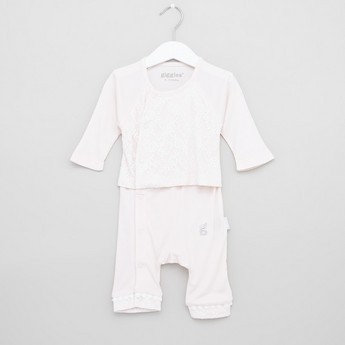 Giggles Lace Detail Open Feet Sleepsuit with 3/4 Sleeves