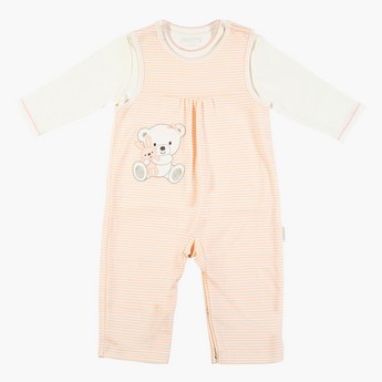 Juniors Striped Sleepsuit with Round Neck and Long Sleeves