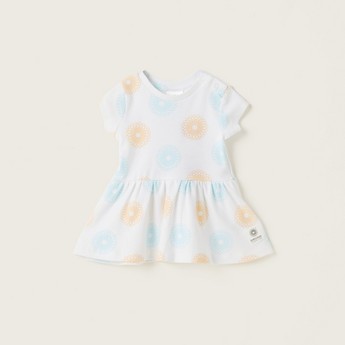 Expo 2020 All-Over Printed Dress with Short Sleeves