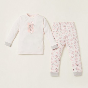 Giggles Graphic Print T-shirt and All-Over Print Pyjama Set