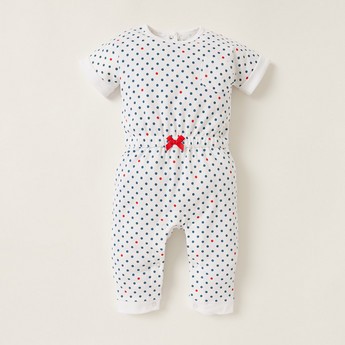 Juniors All-Over Printed Sleepsuit with Short Sleeves and Bow Detail