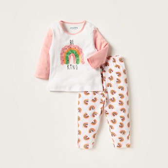 Juniors Printed Round Neck T-shirt and Pyjama Set