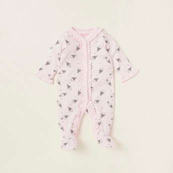 Juniors All-Over Ice-Cream Print Sleepsuit with Henley Neck and Long Sleeves