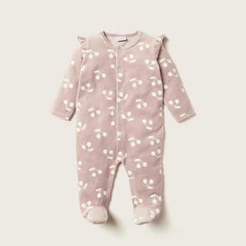 Juniors All-Over Cherry Print Closed Feet Sleepsuit with Long Sleeves