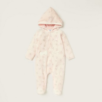 Juniors Floral Print Sleepsuit with Long Sleeves and Hood