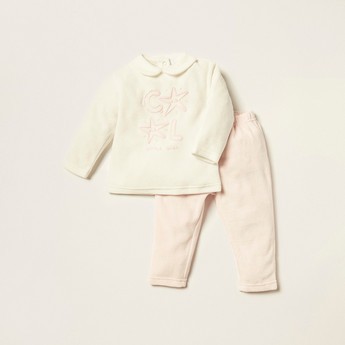 Juniors Embroidered T-shirt and Pyjama Set