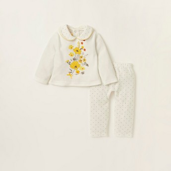 Juniors Embroidered T-shirt and All-Over Printed Pyjamas Set