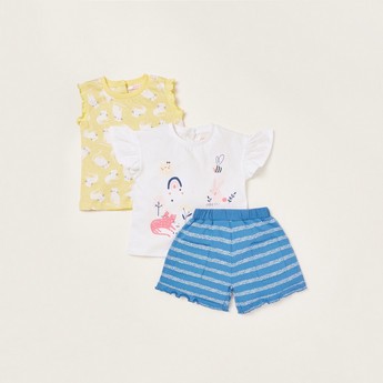 Juniors Printed 3-Piece T-shirt and Shorts Set