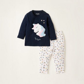 Juniors Printed Round Neck T-shirt and Pyjama Set