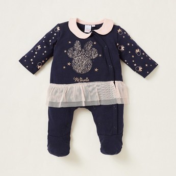 Disney Minnie Mouse Print Closed Feet Sleepsuit with Ruffle Detail