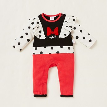 Minnie Mouse Print Sleepsuit with Long Sleeves