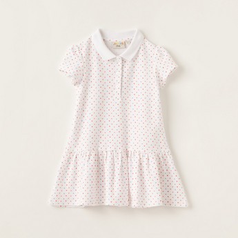 Juniors All-Over Polka Dot Print Knit Dress with Short Sleeves