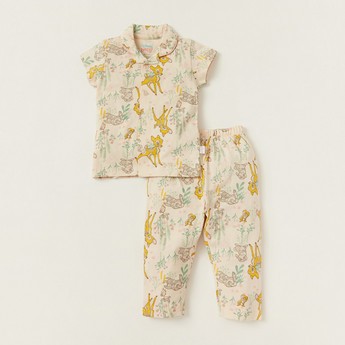 Disney Printed Shirt and Full Length Pyjama Set