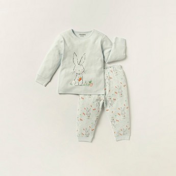 Juniors Bunny Print Long Sleeves T-shirt and Pyjama Set