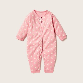 Juniors Unicorn Print Long Sleeve Sleepsuit with Button Closure