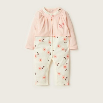 Juniors Floral Print Sleepsuit with Long Sleeves