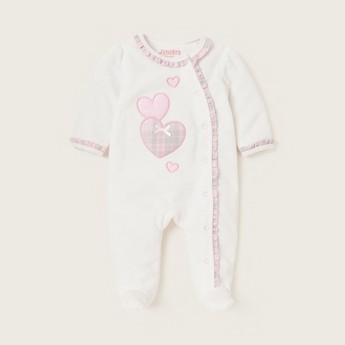 Juniors Embroidered Closed Feet Sleepsuit with Long Sleeves and Bow Applique