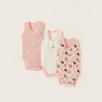 Juniors 3-Piece Printed Sleeveless Bodysuit Set