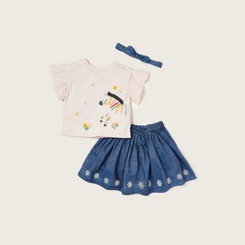 Juniors 3-Piece Embroidered Top and Skirt Set