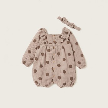 Giggles Polka Dot Printed Rompers and Headband Set