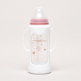 Giggles Printed Glass Feeding Bottle with Cover - 250 ml