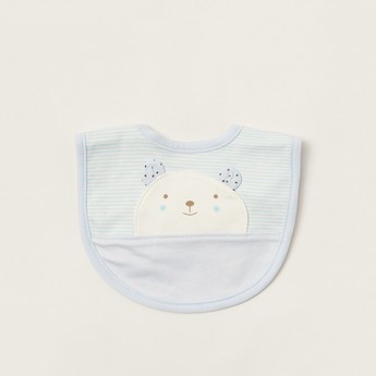 Juniors Striped Bib with Press Button Closure and Bear Embroidery