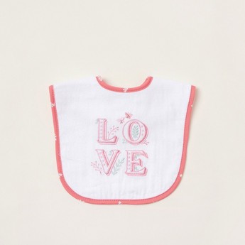 Juniors Text Print Bib with Press Button Closure