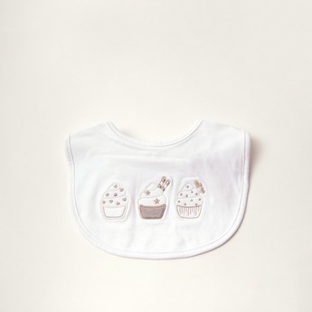 Giggles Cupcake Embroidered Bib with Snap Button Closure