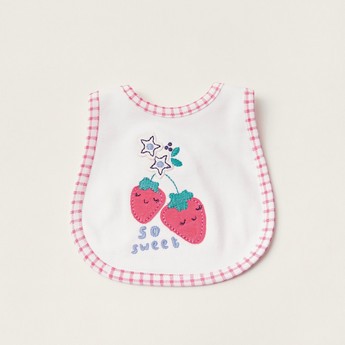 Juniors Strawberry Embroidered Bib with Snap Button Closure