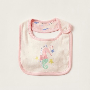 Juniors Seahorse Print Bib with Snap Button Closure