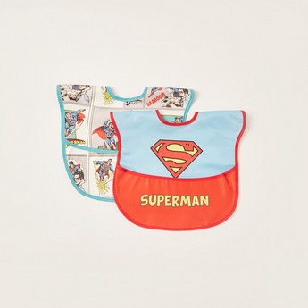 Superman Print Bib with Hook and Loop Closure - Set of 2