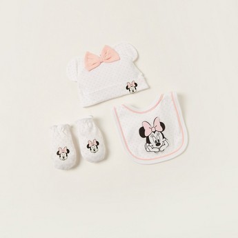 Disney Minnie Mouse Print Bib with Cap and Mittens