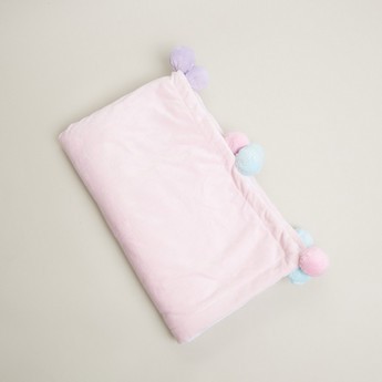 Juniors Suede Pom-Pom Detail Plush Blanket - 76x102 cms