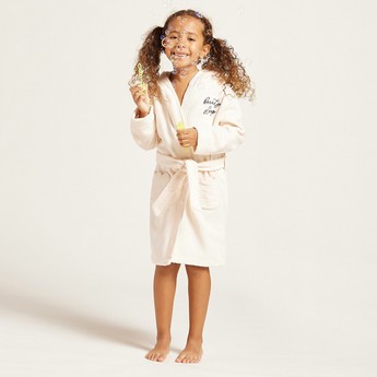 Juniors Text Embroidered Bathrobe with Hood and Tie-Ups